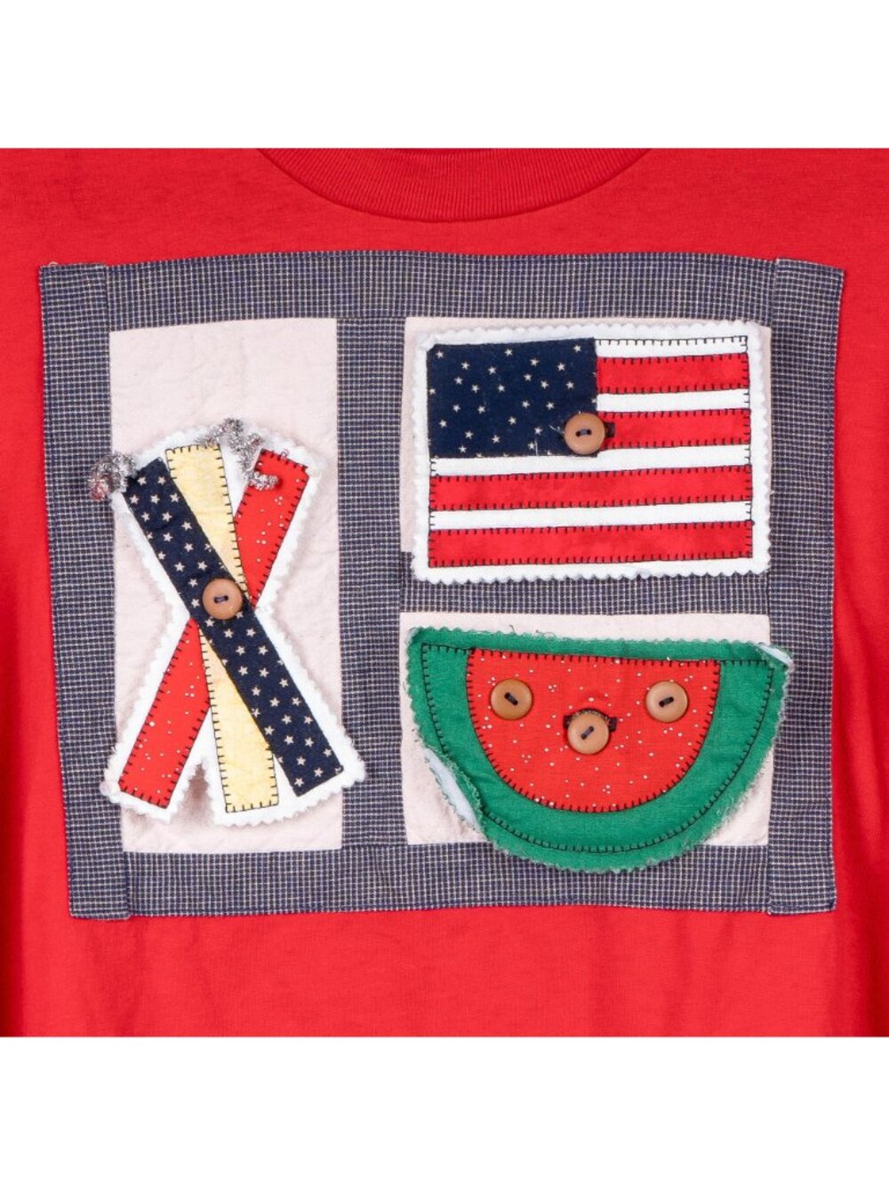 4th of July VTG TShirt XL Womens Americana Quilted Crafty Patriotic USA Patches - Picture 6 of 9